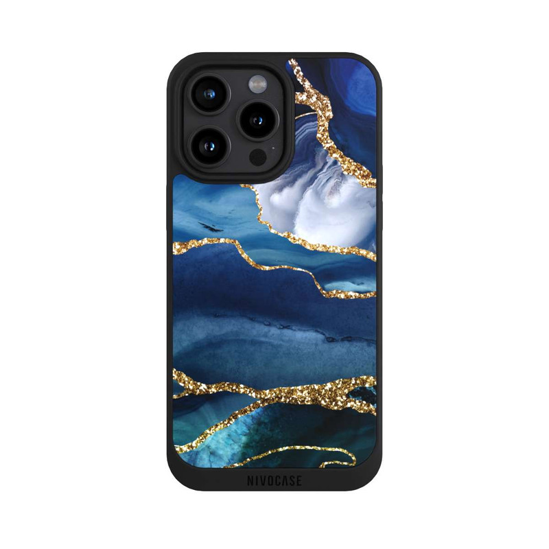 iPhone 15 Pro Max NIVOpure  Blauer Marmor Gold Glitzer Look