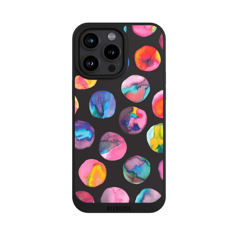 iPhone 15 Pro Max NIVOpure Bunte Tintenmurmeln Punkte Schwarz