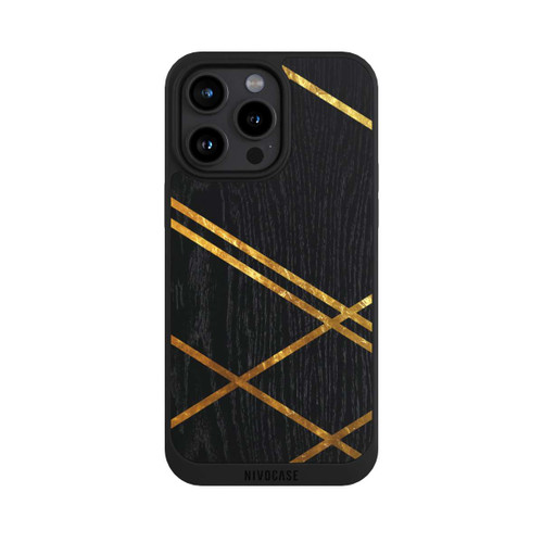 Apple iPhone 15 Pro Max NIVOpure Black Geometric Pattern Golden Stripes