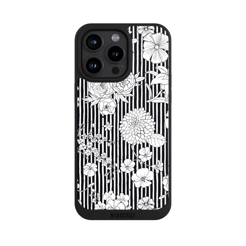 iPhone 15 Pro Max NIVOpure Flowers and Stripes Black and White