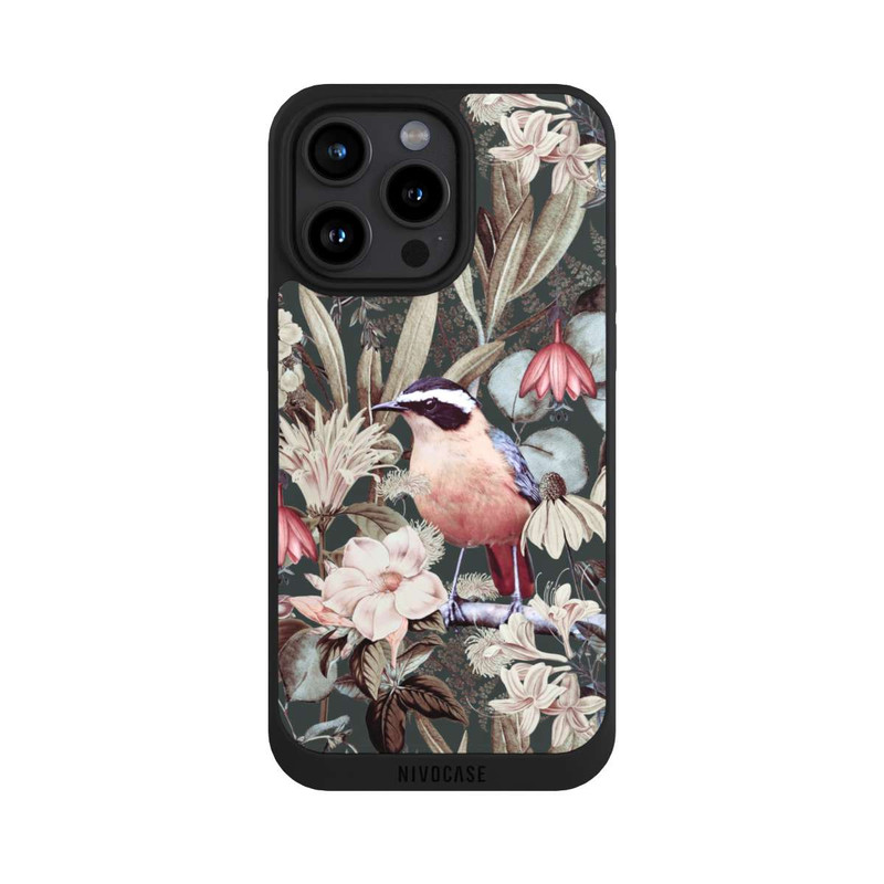 iPhone 15 Pro Max NIVOpure Oiseau orange à motif de fleurs vintage