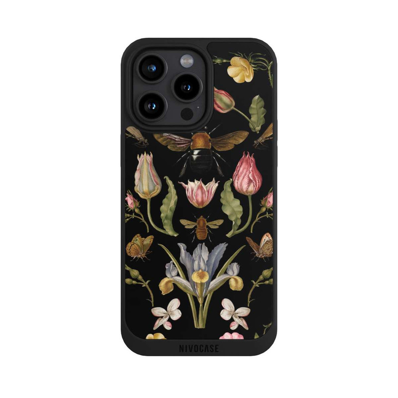 iPhone 15 Pro Max NIVOpure Fleurs Sauvages et Abeilles Fond Noir