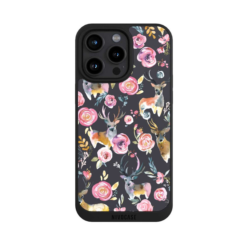 iPhone 15 Pro Max NIVOpure Hirsche und Blumen Anthrazit