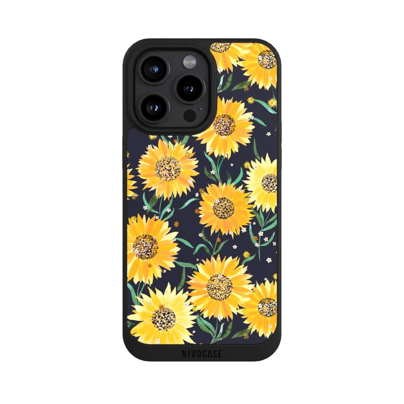 iPhone 15 Pro Max NIVOpure Fleurs de Tournesol sur Fond Noir