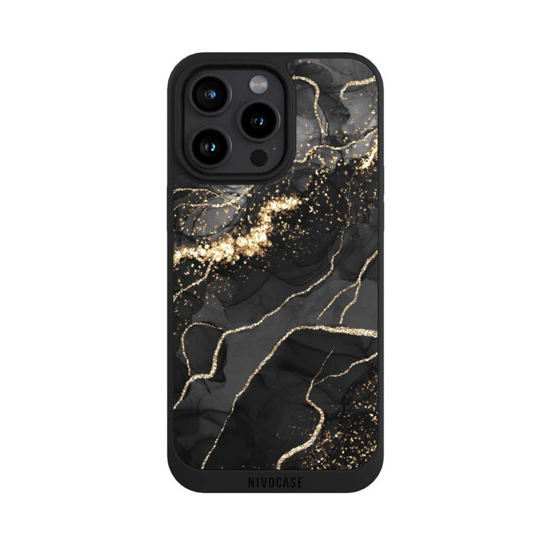 iPhone 15 Pro Max NIVOpure Dark Marble Swirls Gold Look