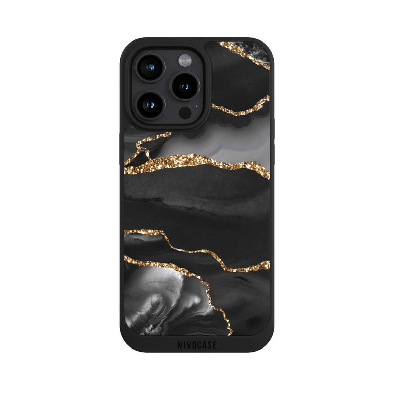 iPhone 15 Pro Max NIVOpure Dunkle Marmorstreifen im Goldlook