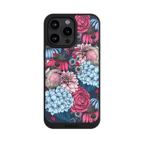 Apple iPhone 15 Pro Max NIVOpure Oiseaux et fleurs rouge pétrole