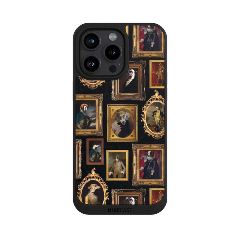 iPhone 15 Pro Max NIVOpure Bilderrahmen Muster Hunde altmodisch mit KI
