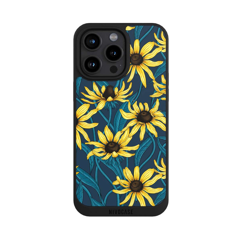 iPhone 15 Pro Max NIVOpure Sunflowers Pattern Dark Illustration