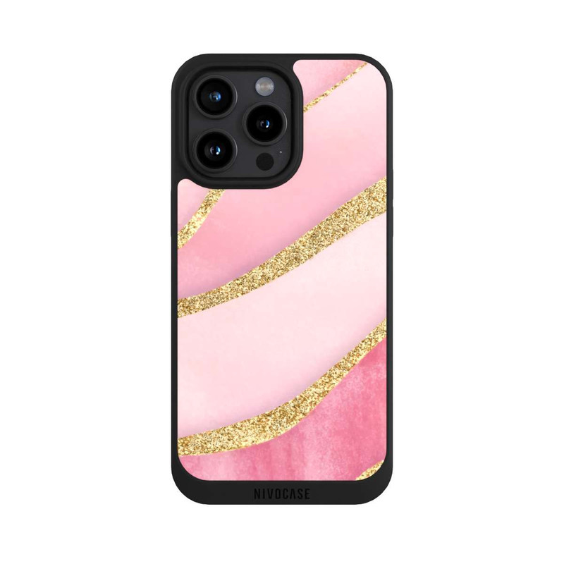 iPhone 15 Pro Max NIVOpure Pink Marble Goldprint Stripes