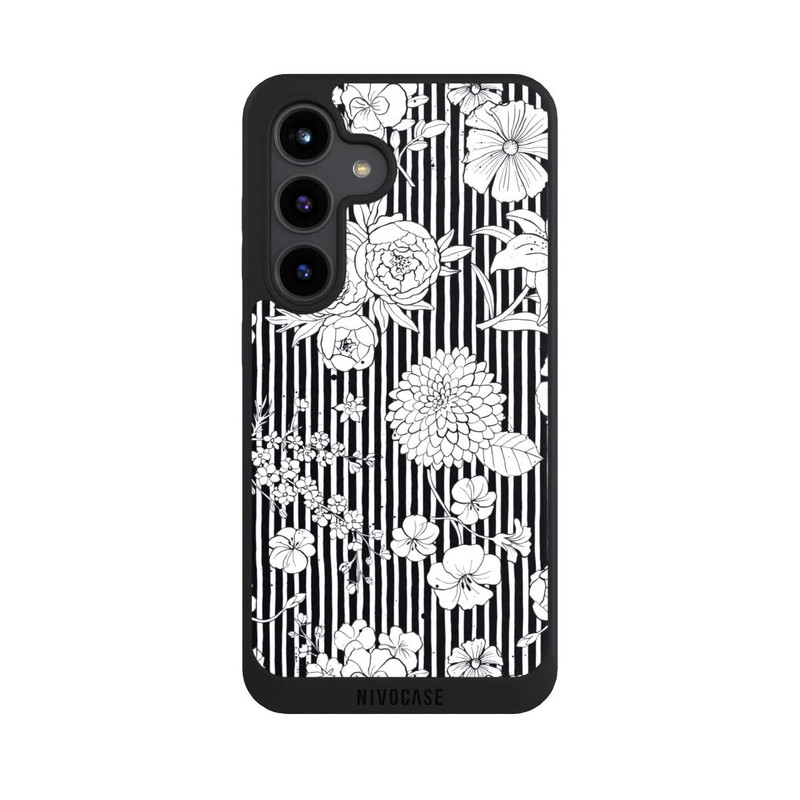 Galaxy S24 NIVOpure Blumen und Streifen Schwarz und Weiß