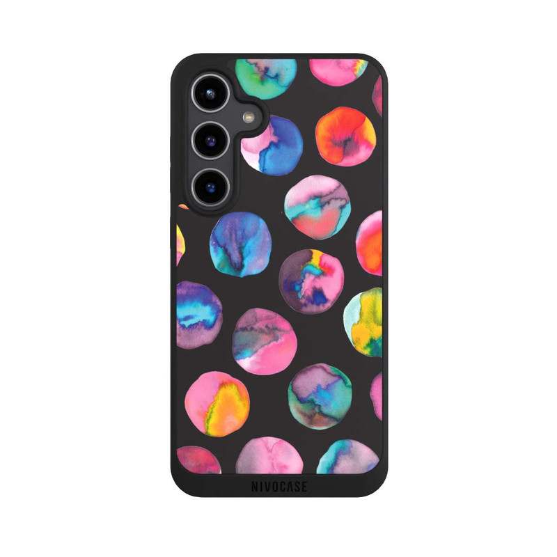 Galaxy S24 + NIVOpure Bunte Tintenmurmeln Punkte Schwarz