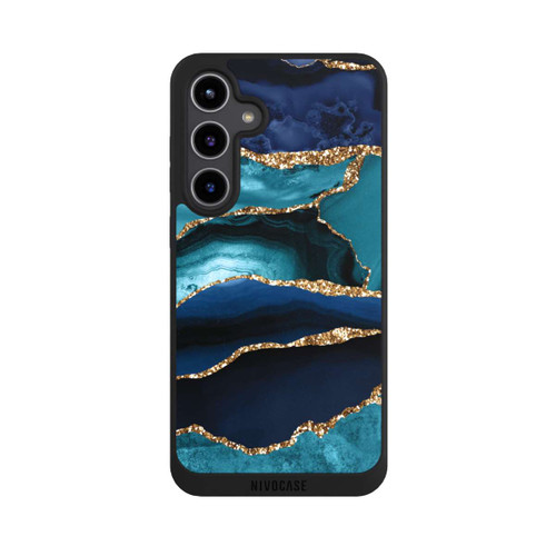 Samsung Galaxy S24+ NIVOpure Dark and Light Blue Marble Gold Glitter Look