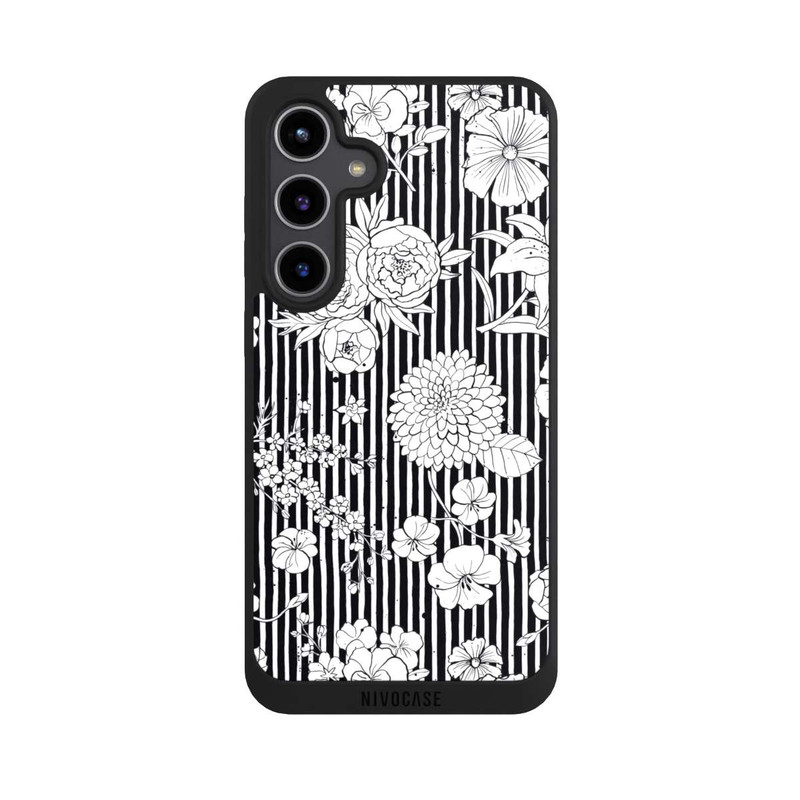 Galaxy S24 + NIVOpure Fleurs et rayures noir et blanc
