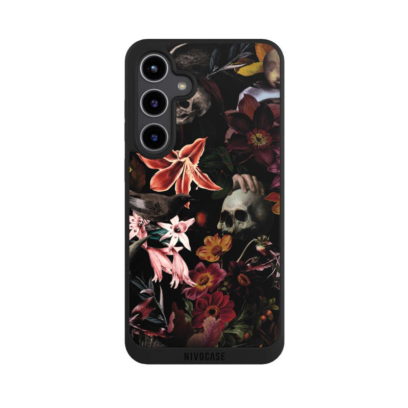 Galaxy S24 + NIVOpure Crânes et fleurs sur fond sombre