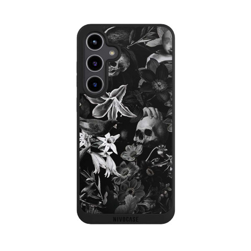 Samsung Galaxy S24+ NIVOpure Totenköpfe und Blumen auf schwarzem Hintergrund