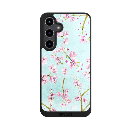 Samsung Galaxy S24+ NIVOpure Motif de brindilles de fleurs de cerisier bleu clair