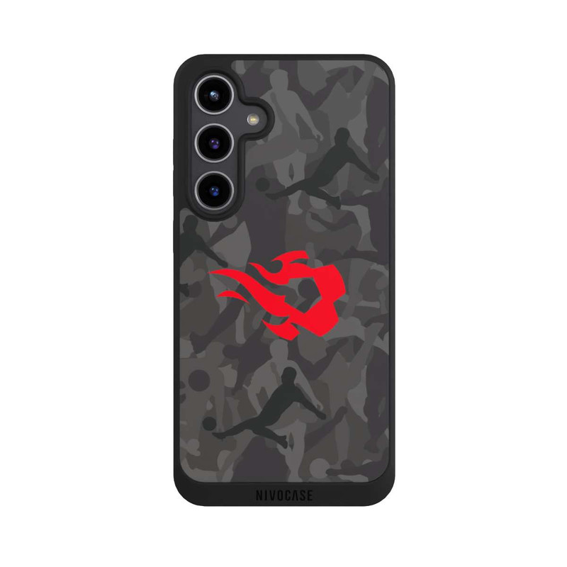 Galaxy S24 + NIVOpure Belgisch Rot Flammen Camouflage Grau