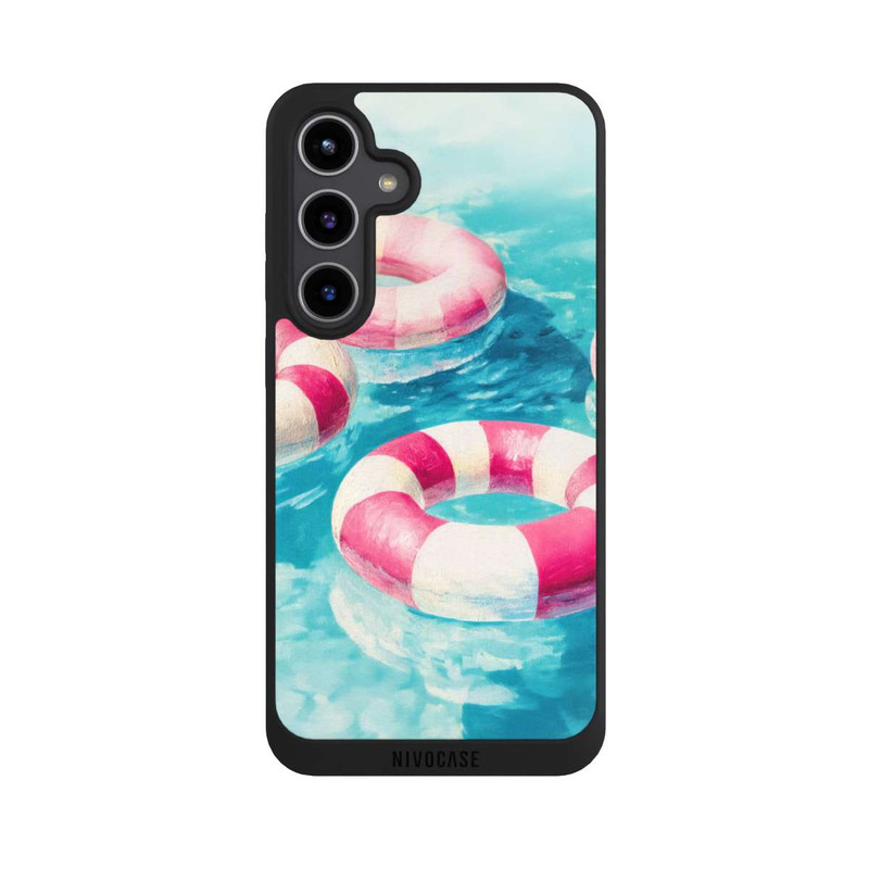 Galaxy S24 + NIVOpure Gestreifte Schwimmringe im Pool
