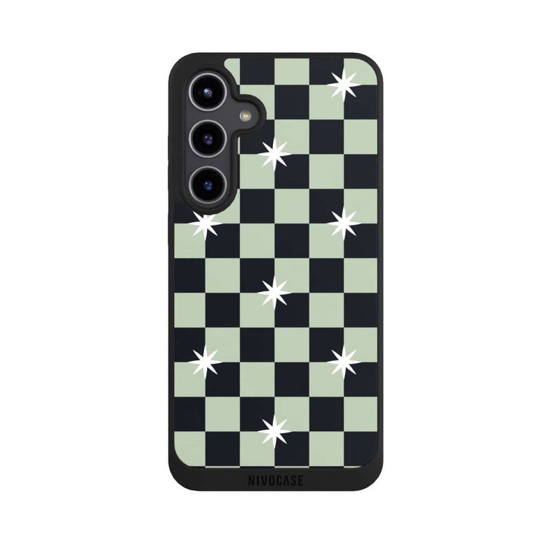 Galaxy S24 + NIVOpure Checked Pattern Black Grey Stars