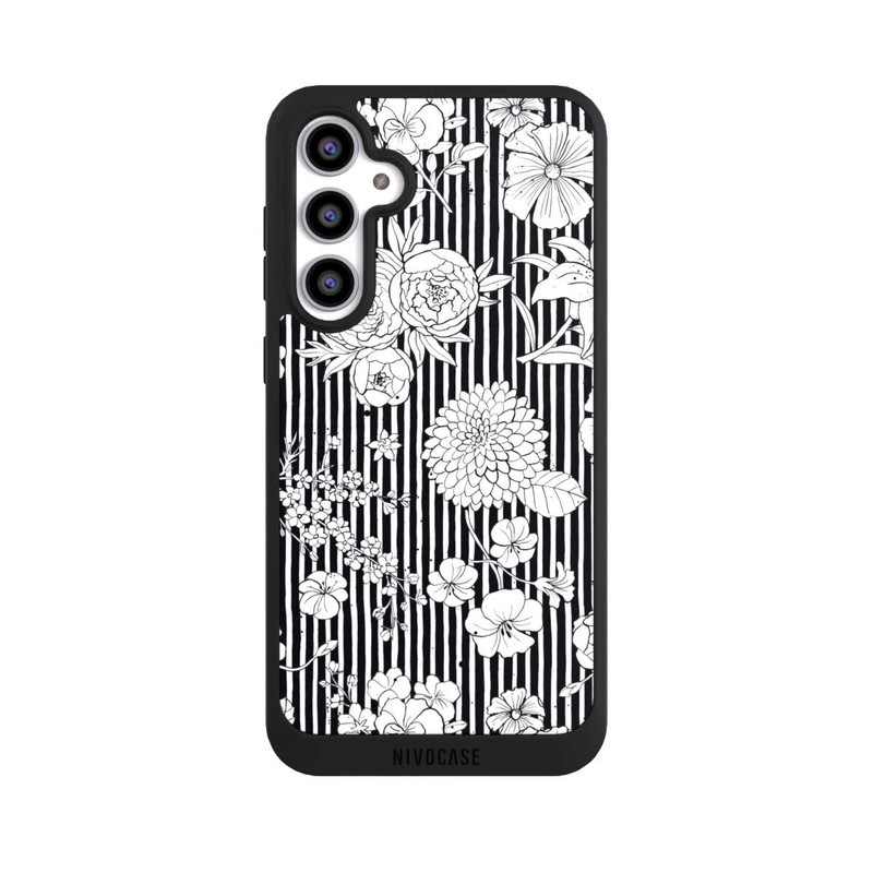 Galaxy S23 FE NIVOpure Blumen und Streifen Schwarz und Weiß