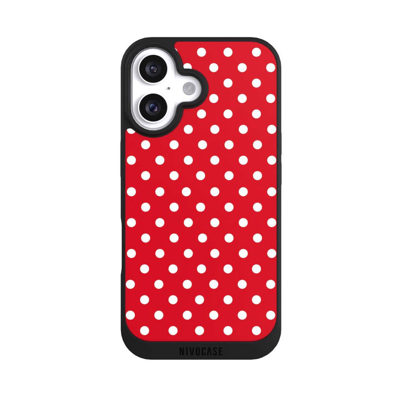 iPhone 16 NIVOpure Polka Dots Dunkelrot und Weiß