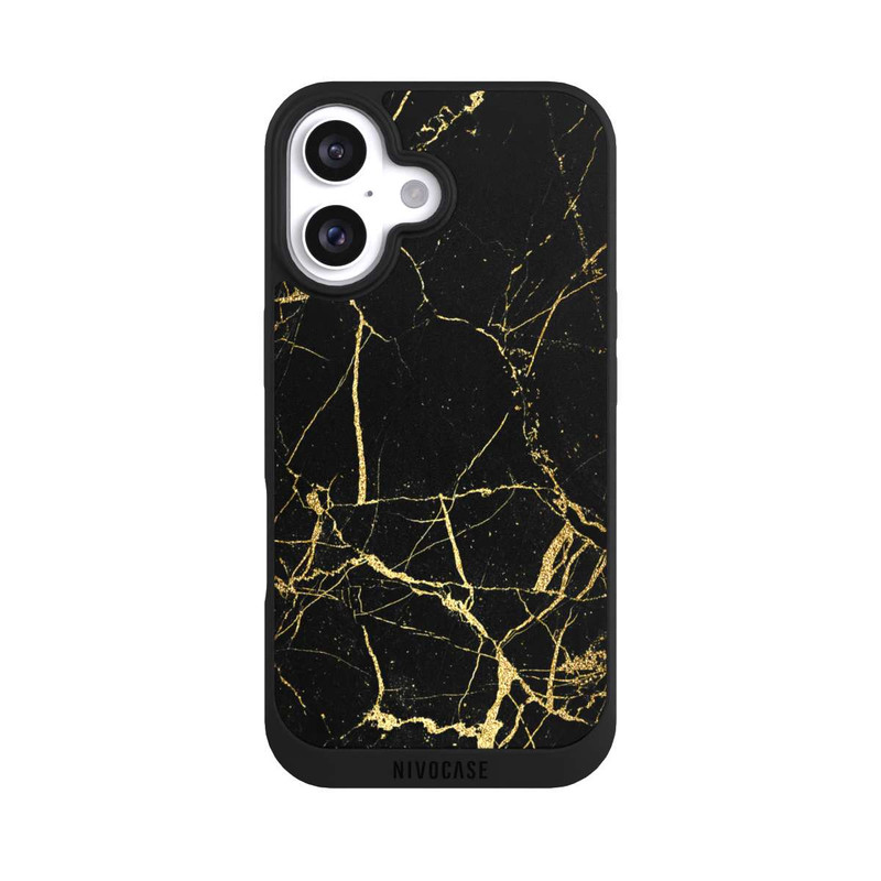 iPhone 16 NIVOpure Schwarzgoldener Marmor-Look