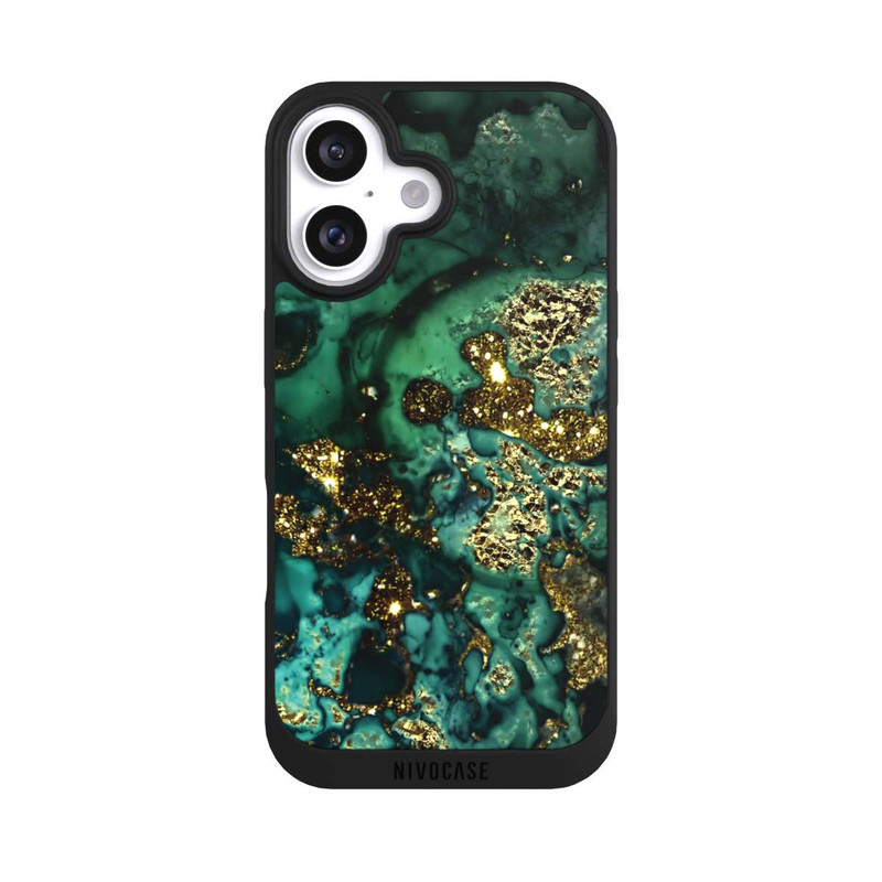 iPhone 16 NIVOpure Cyan Glitzer Marmorlook