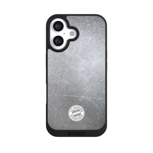 Apple iPhone 16 NIVOpure Klassisches FCB Logo Klein - Weiß auf Metalllook