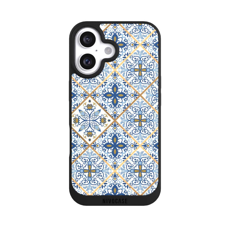 iPhone 16 NIVOpure Mosaik Blau-Gold Look