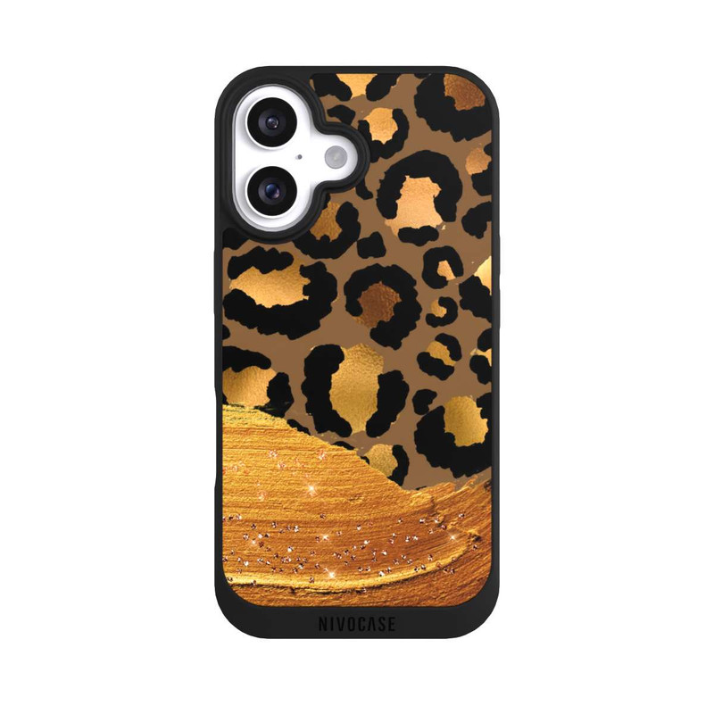 iPhone 16 NIVOpure Dunkelgoldener Leoparden Glitzerlook