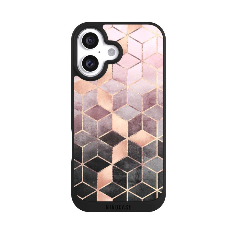 iPhone 16 NIVOpure Pink Grey Gradient Cubes Print