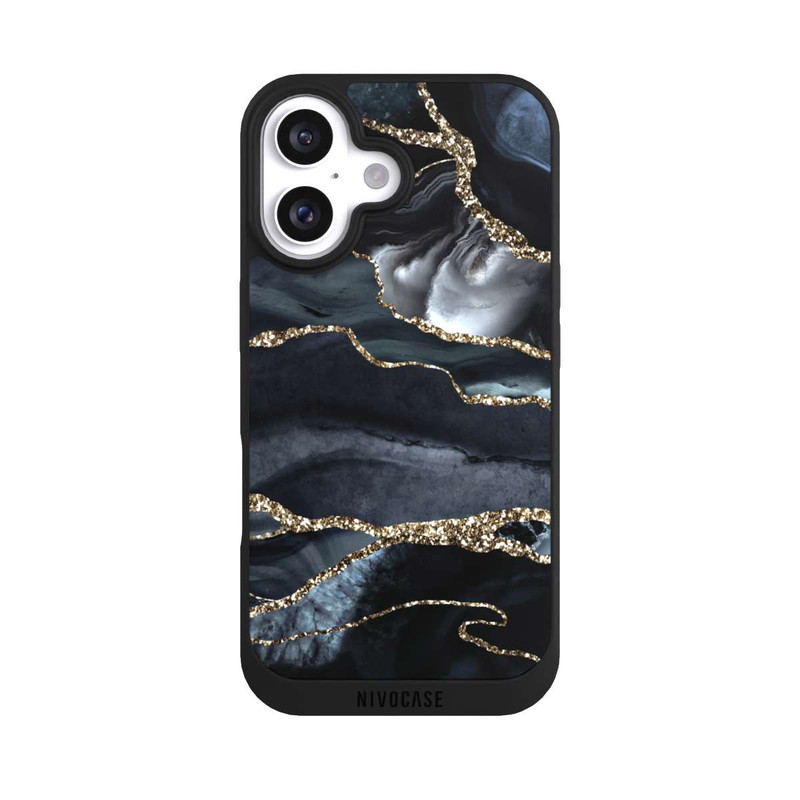 iPhone 16 NIVOpure Dunkler Marmor Gold Glitzerlook