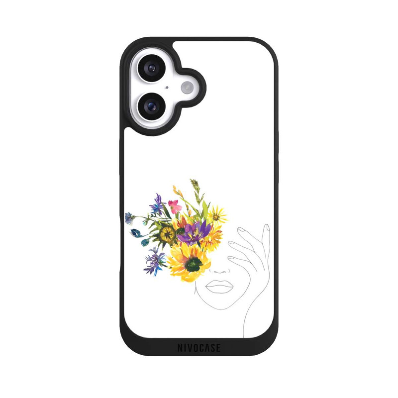 iPhone 16 NIVOpure Line Art Frau Sonnenblumen