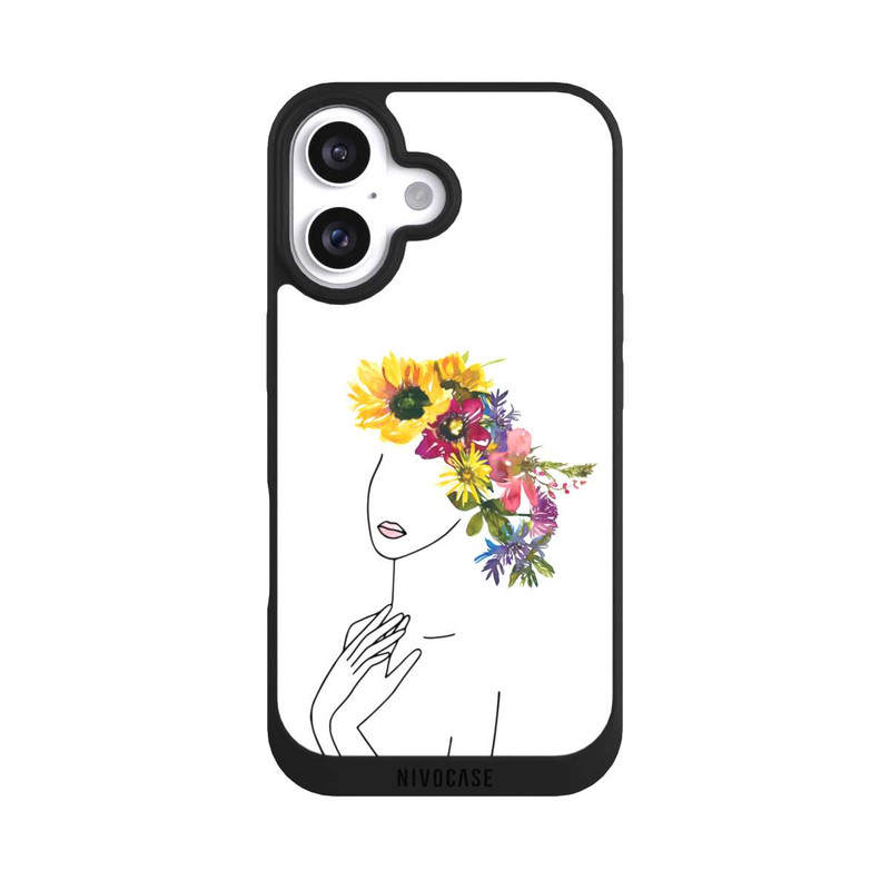 iPhone 16 NIVOpure Line Art Frau mit Blumenkrone