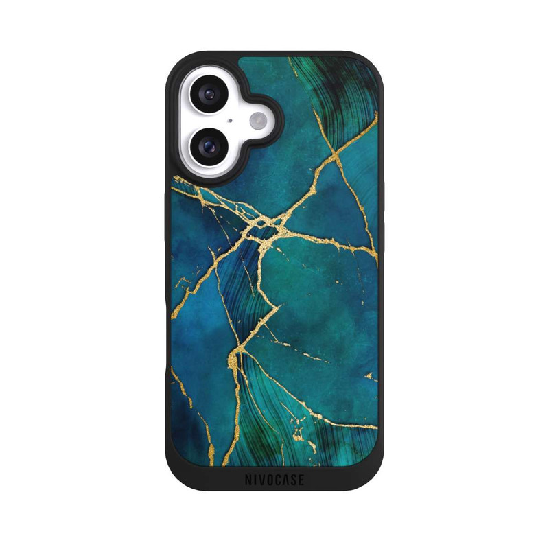 iPhone 16 NIVOpure Look minéral glamour bleu or