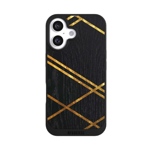 Apple iPhone 16 NIVOpure Black Geometric Pattern Golden Stripes