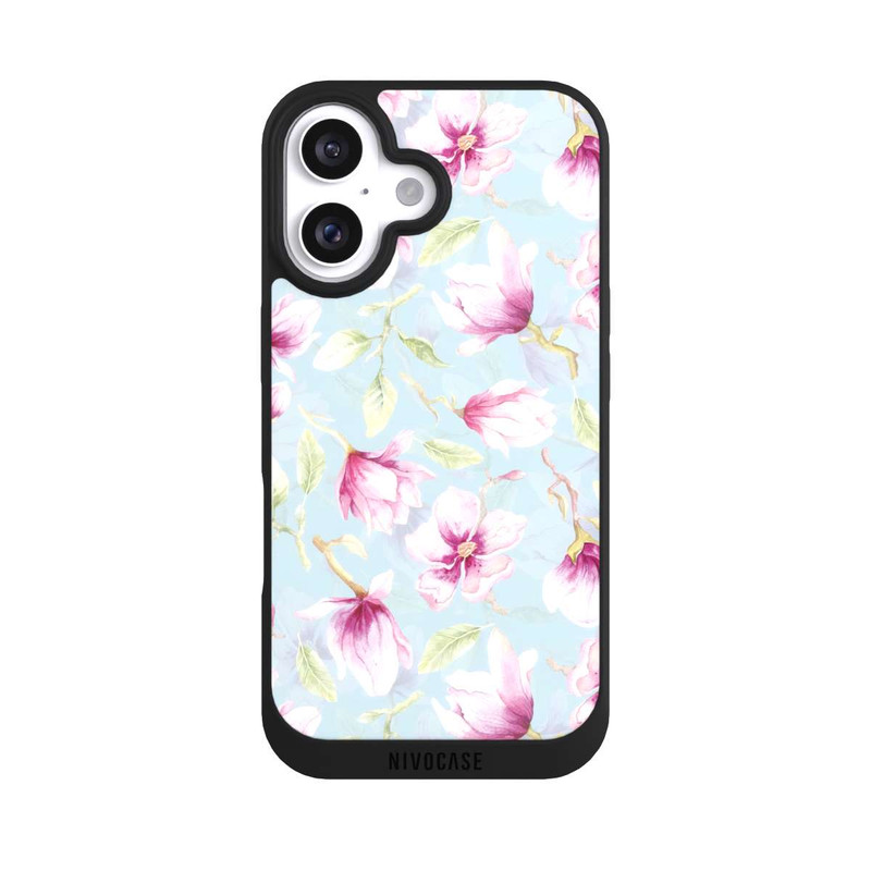 iPhone 16 NIVOpure Magnolien auf Blau