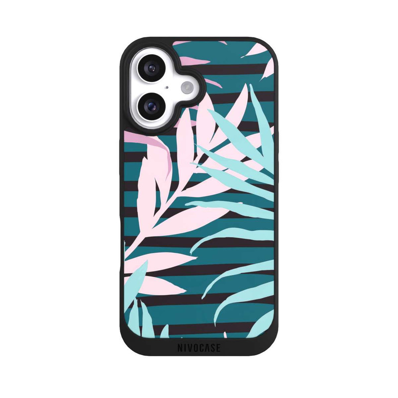 iPhone 16 NIVOpure Pastell-Dschungelblätter rosa blaugrün