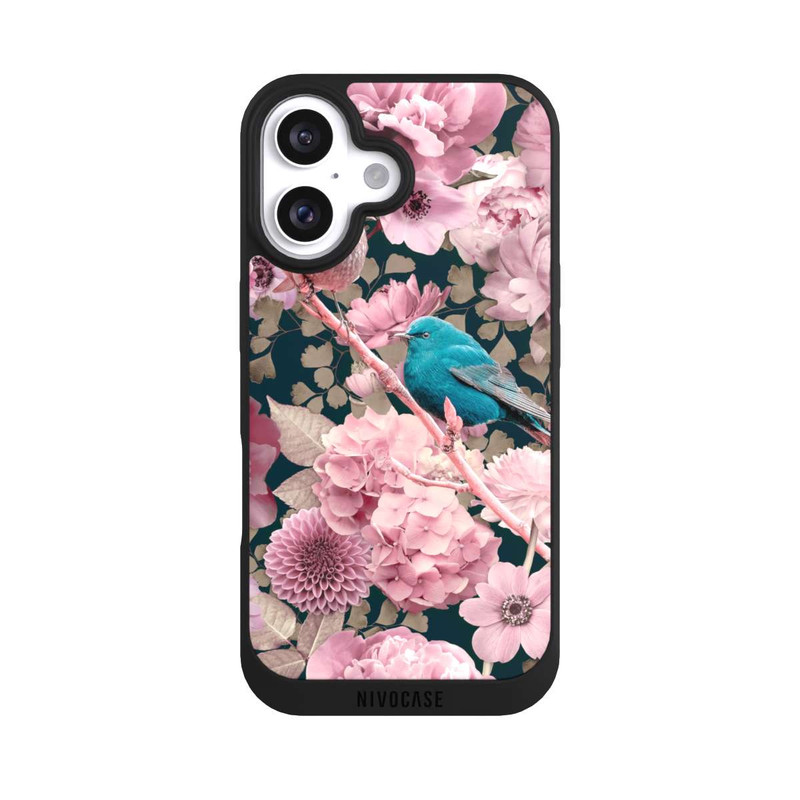 iPhone 16 NIVOpure Spatzen im rosa Blumenmuster