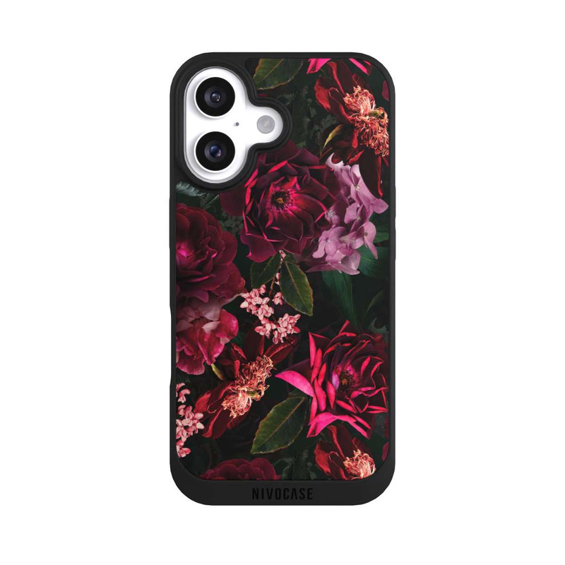 iPhone 16 NIVOpure Dunkelrote und rosa Blüten