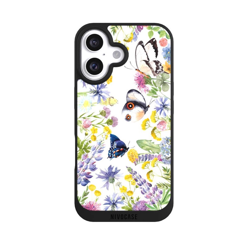 iPhone 16 NIVOpure Bunte Frühlingsblumen und Schmetterlinge