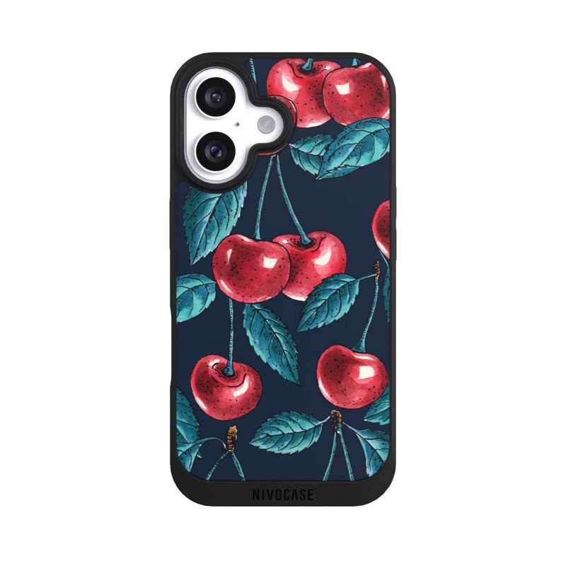 iPhone 16 NIVOpure Kirschen Dunkles Muster