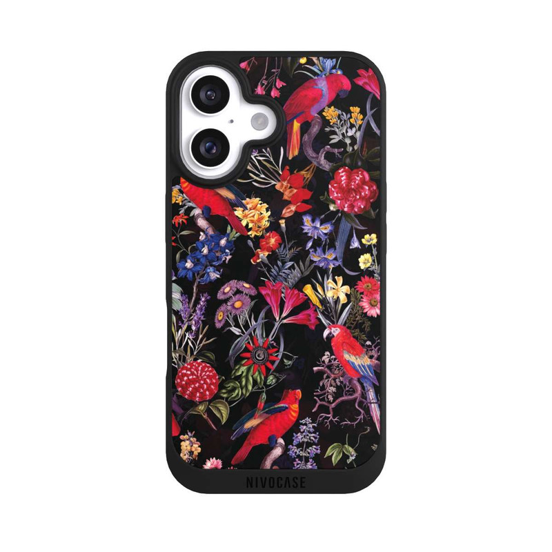 iPhone 16 NIVOpure Fleurs sombres et perroquets