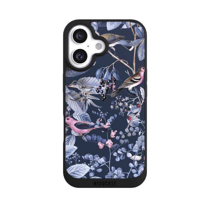 iPhone 16 NIVOpure Oiseaux et Baies Bleu