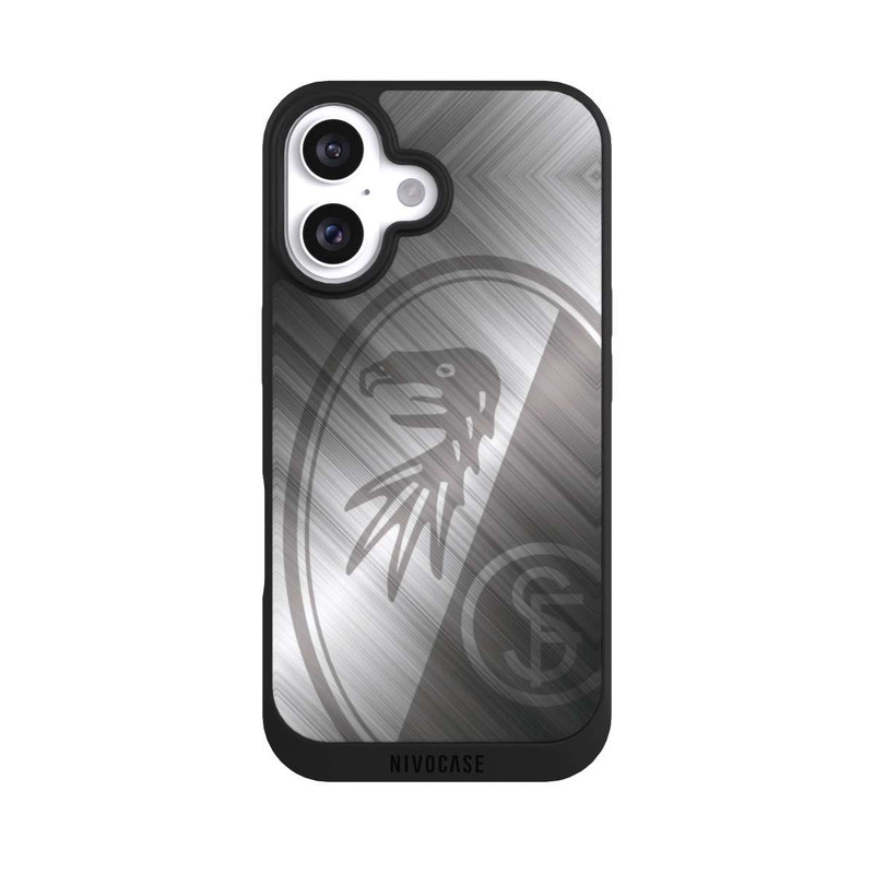 iPhone 16 NIVOpure SC Freiburg Glänzendes Metall Hintergrund