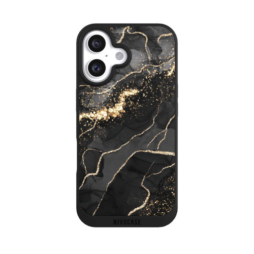 Apple iPhone 16 NIVOpure Look Spirales de Marbre Sombre &amp; Or