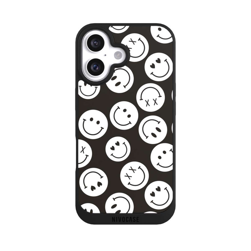 iPhone 16 NIVOpure Smiles Emotes Pattern Black And White