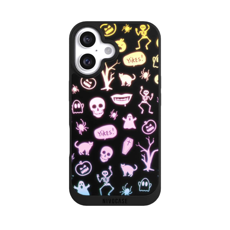 iPhone 16 NIVOpure Neon Halloween Aufkleber Schwarzer Hintergrund