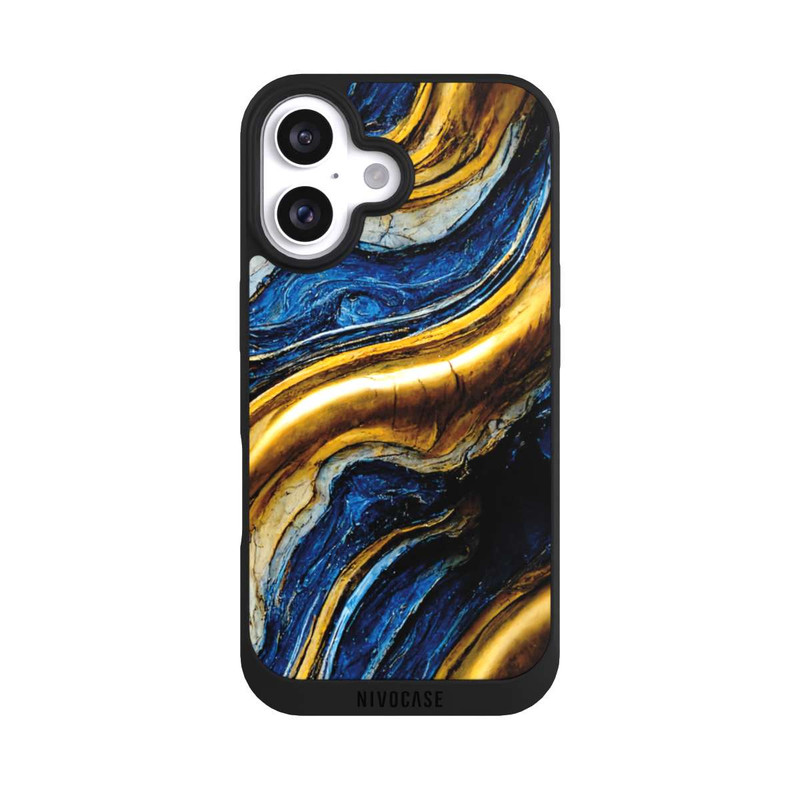 iPhone 16 NIVOpure Struktur im Royalblau- und Gold-Look